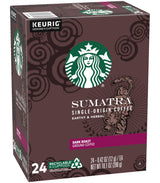 Starbucks Sumatra Single-Origin Coffee K-Cup Pods, Dark Roast Ground Coffee with Earthy & Herbal Flavor, 24 CT K-Cup Pods Per Box (Pack of 2 Boxes)
