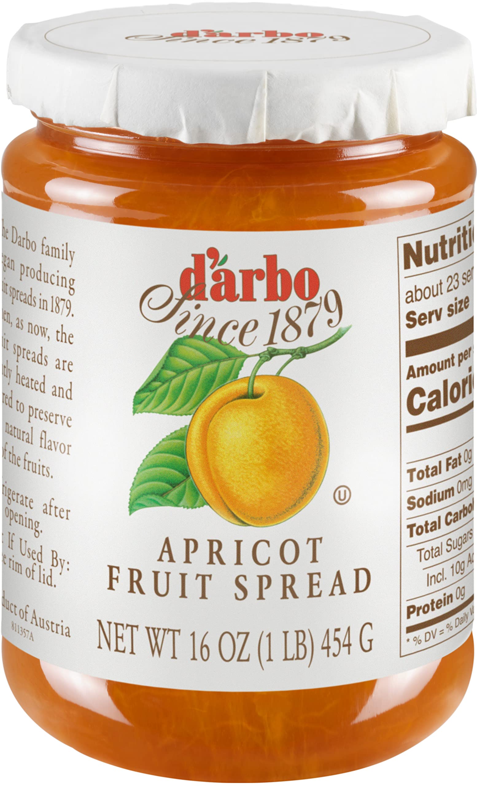 D’arbo All-Natural Apricot Fruit Spread, 16 oz (454g) | Crafted Tradition | Pure Fruit Flavor No Artificial Preservatives-Ensuring a Naturally Sweet