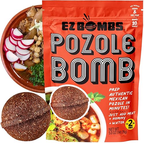EZ Bombs Pozole Bomb Seasoning, Pack of 2 - Authentic Mexican Soup Mix for Traditional Pozole, Made with Real Chiles, Herbs & Spices for Quick
