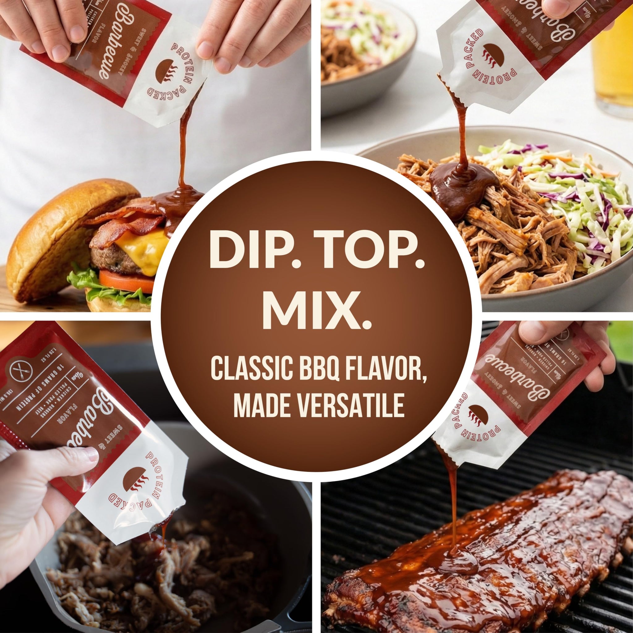 Protein Basics Protein-Packed Condiment Packets, Sweet & Smoky Barbecue Flavor, 16g Protein per Serving, Enhances Meals & Supports Nutrition
