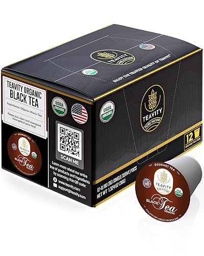 Teavity Organic Black Tea Pods - 12 Unsweetened Tea Pods for Keurig Kcup Brewers - Naturally Caffeinated, Hand-Picked from Sri Lanka, Sturdy