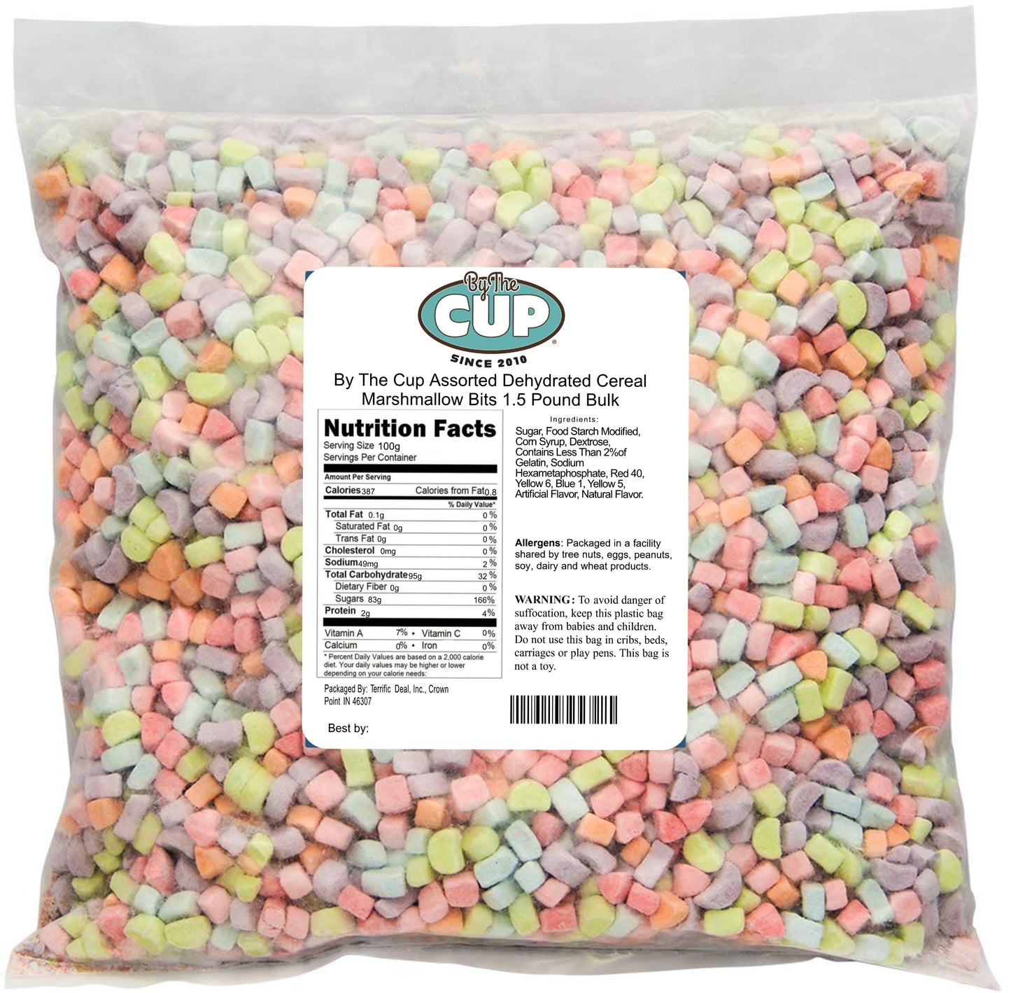 By The Cup Assorted Dehydrated Cereal Marshmallow Bits 1.5 Pound Bulk