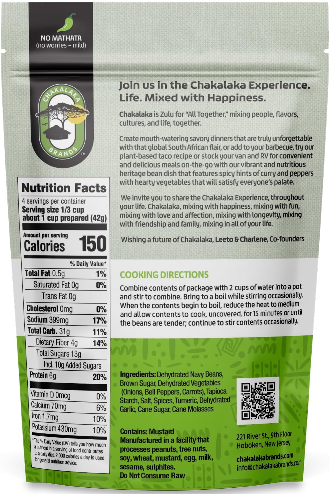 Chakalaka Vegetarian Dried Bean Mix - South African Side Dish with Beans, Vegetables, & Spices - Bold, Robust Flavor, No Heat, Mild (3 Pk) 6 oz