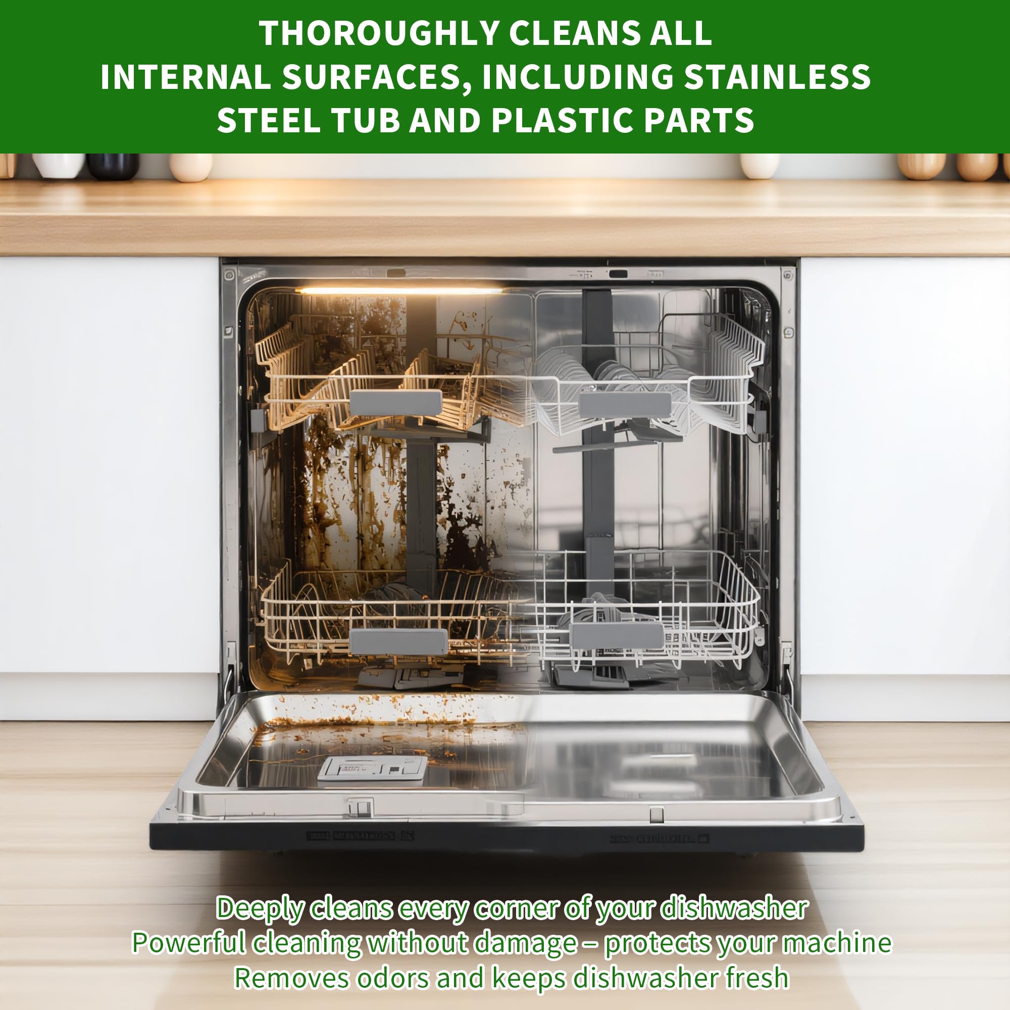 Dishwasher Cleaner and Deodorizer Tablets-12 Pack, Heavy Duty Deep Cleaning Descaler Pods for Dish Washer Machine, Removes Limescale, Odor, Grease