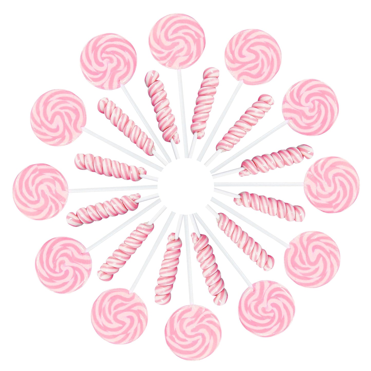 Pink Candy - 12 Swirl And 12 Twisty Lollipops - PACK 24 Suckers Individually Wrapped - Candy Buffet