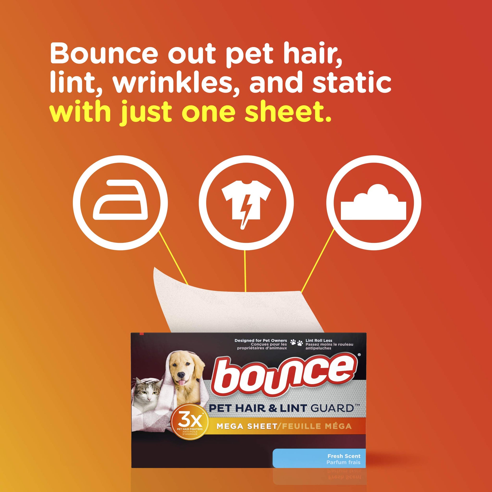 Bounce Pet Hair and Lint Guard Mega Dryer Sheets, Fresh Scent, 80 ct