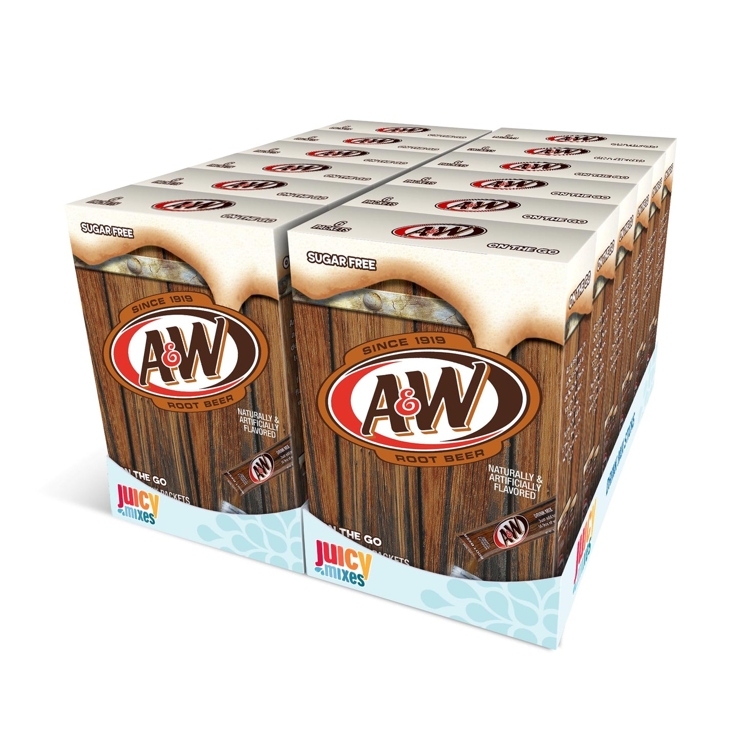 A&W, Root Beer - Powder Drink Mix - (12 boxes, 72 sticks) - Sugar Free & Delicious, Makes 72 flavored water beverages