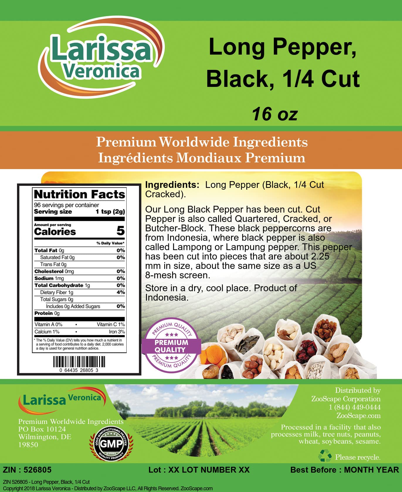 Long Pepper, Black, 1/4 Cut (16 oz, ZIN: 526805) - 3 Pack