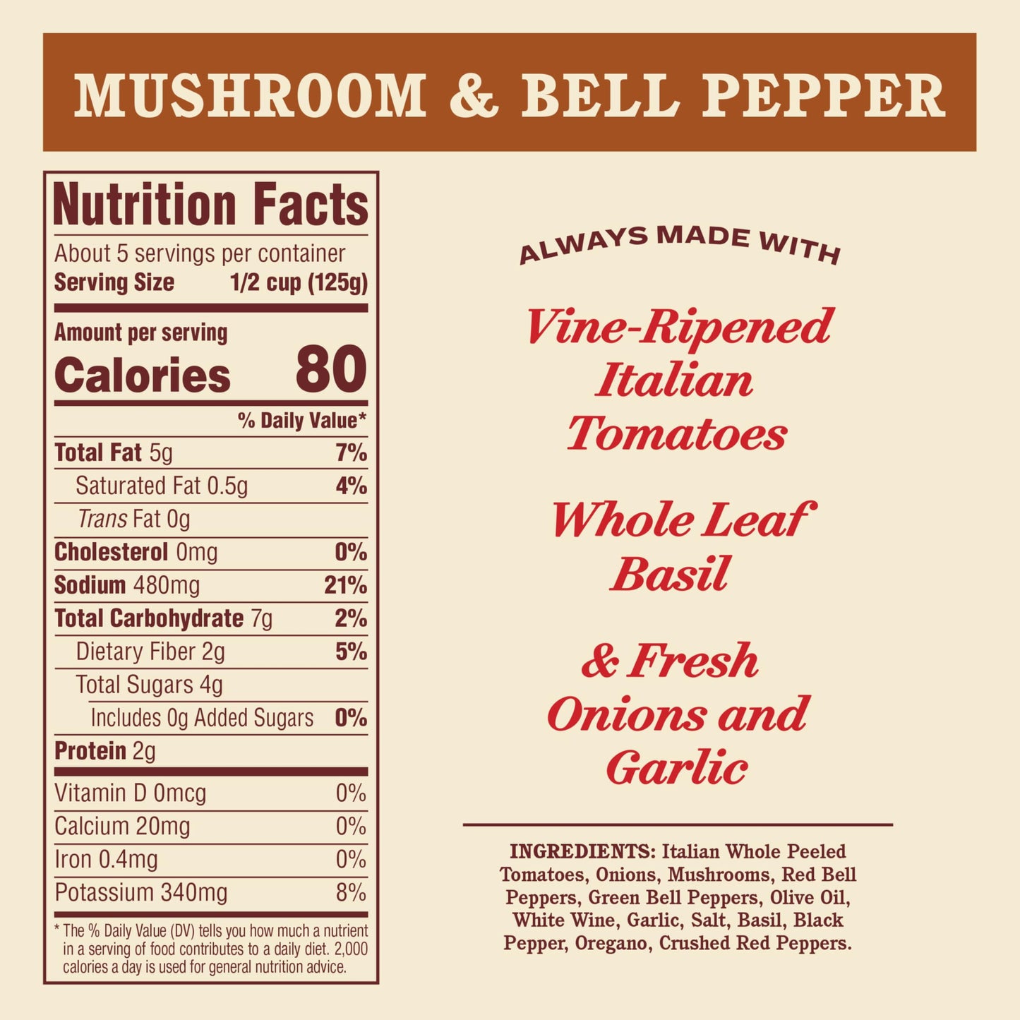 Rao's Homemade Mushroom & Bell Pepper Sauce Made with Italian Tomatoes, 24 oz