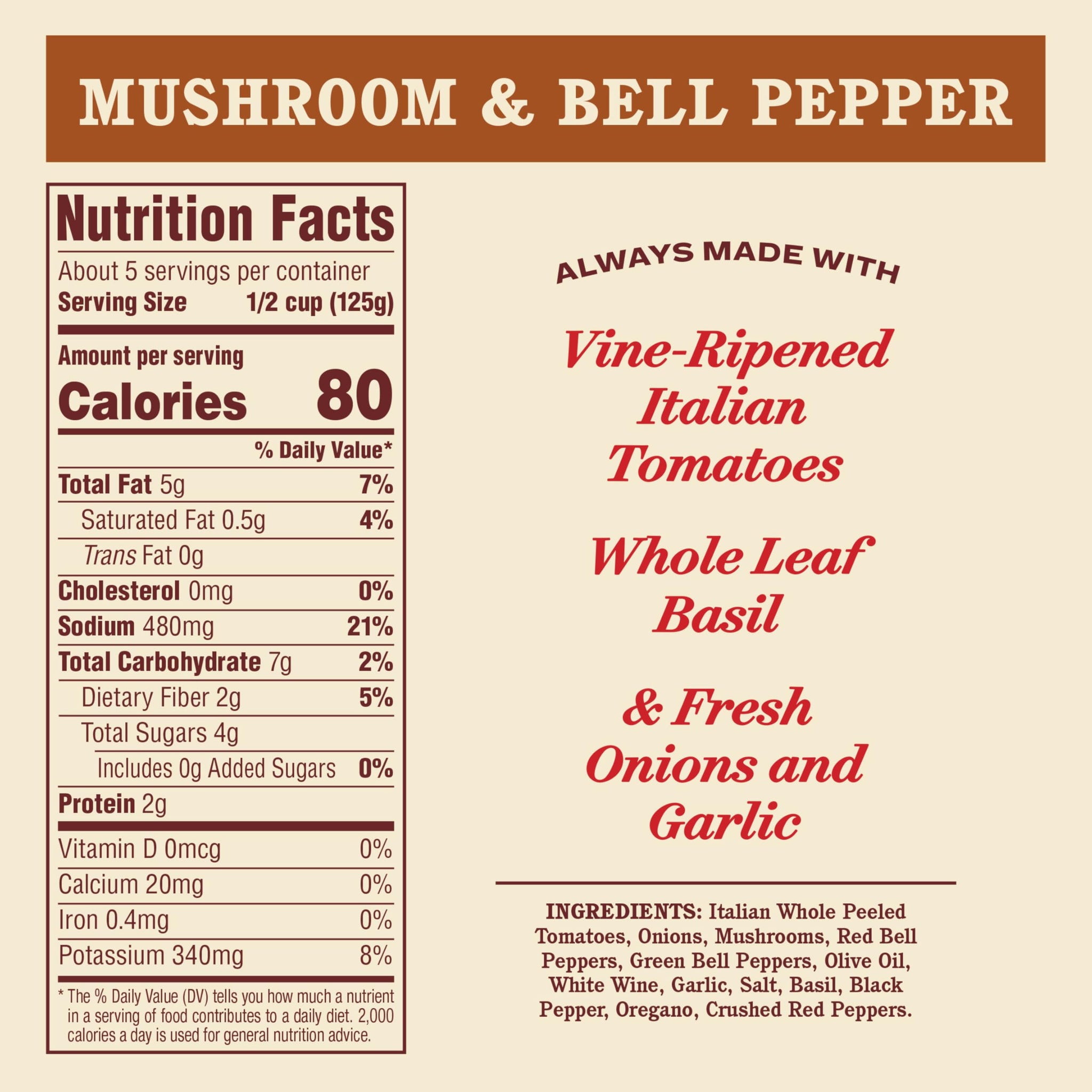 Rao's Homemade Mushroom & Bell Pepper Sauce Made with Italian Tomatoes, 24 oz