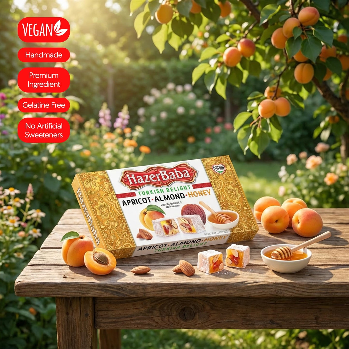 Hazer Baba Turkish Delight Candy with Apricot, Almond & Honey, Gourmet Snack Box, Traditional, Turkish Lokum, Unique Sweets, Loukumi, Delicias Turcas