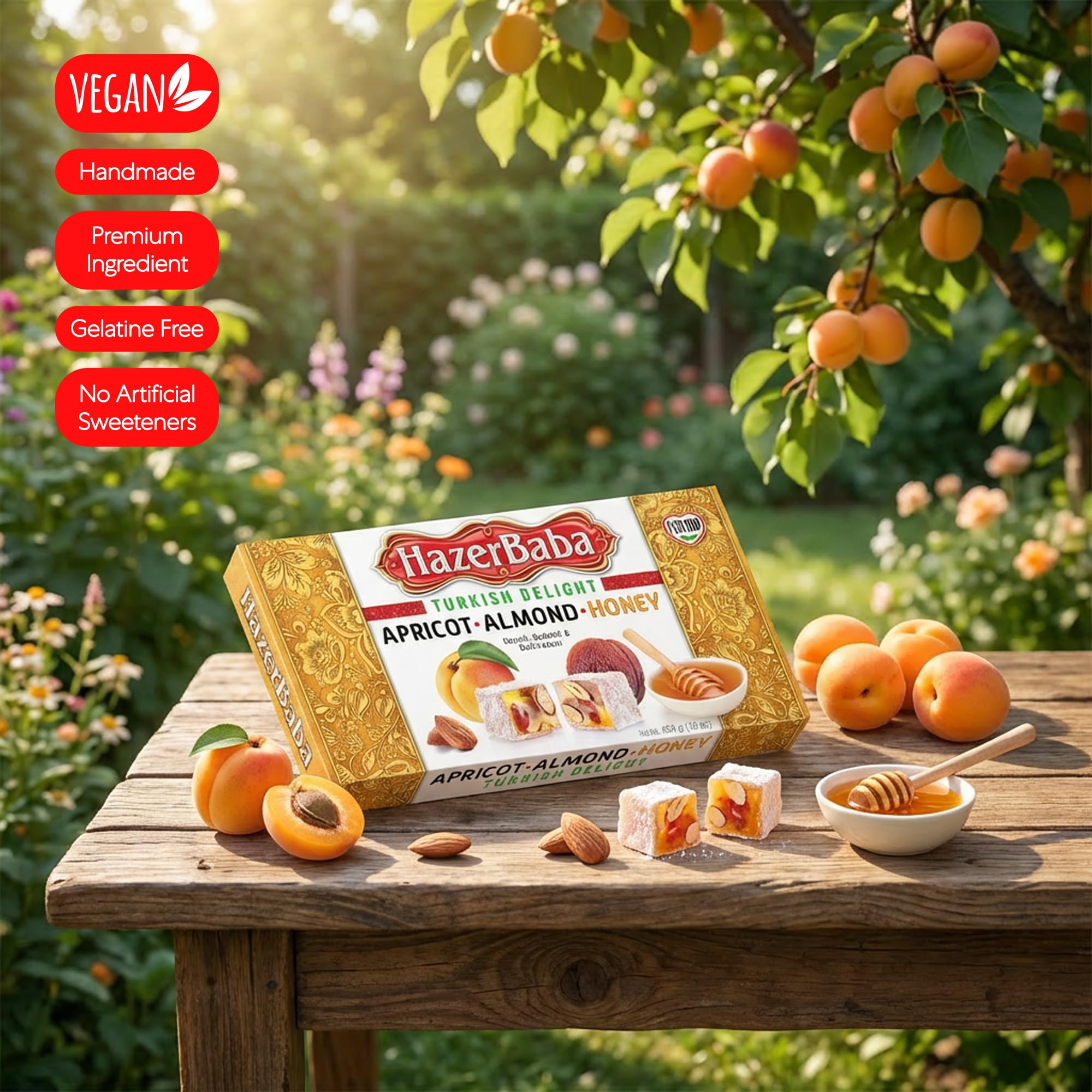 Hazer Baba Turkish Delight Candy with Apricot, Almond & Honey, Gourmet Snack Box, Traditional, Turkish Lokum, Unique Sweets, Loukumi, Delicias Turcas