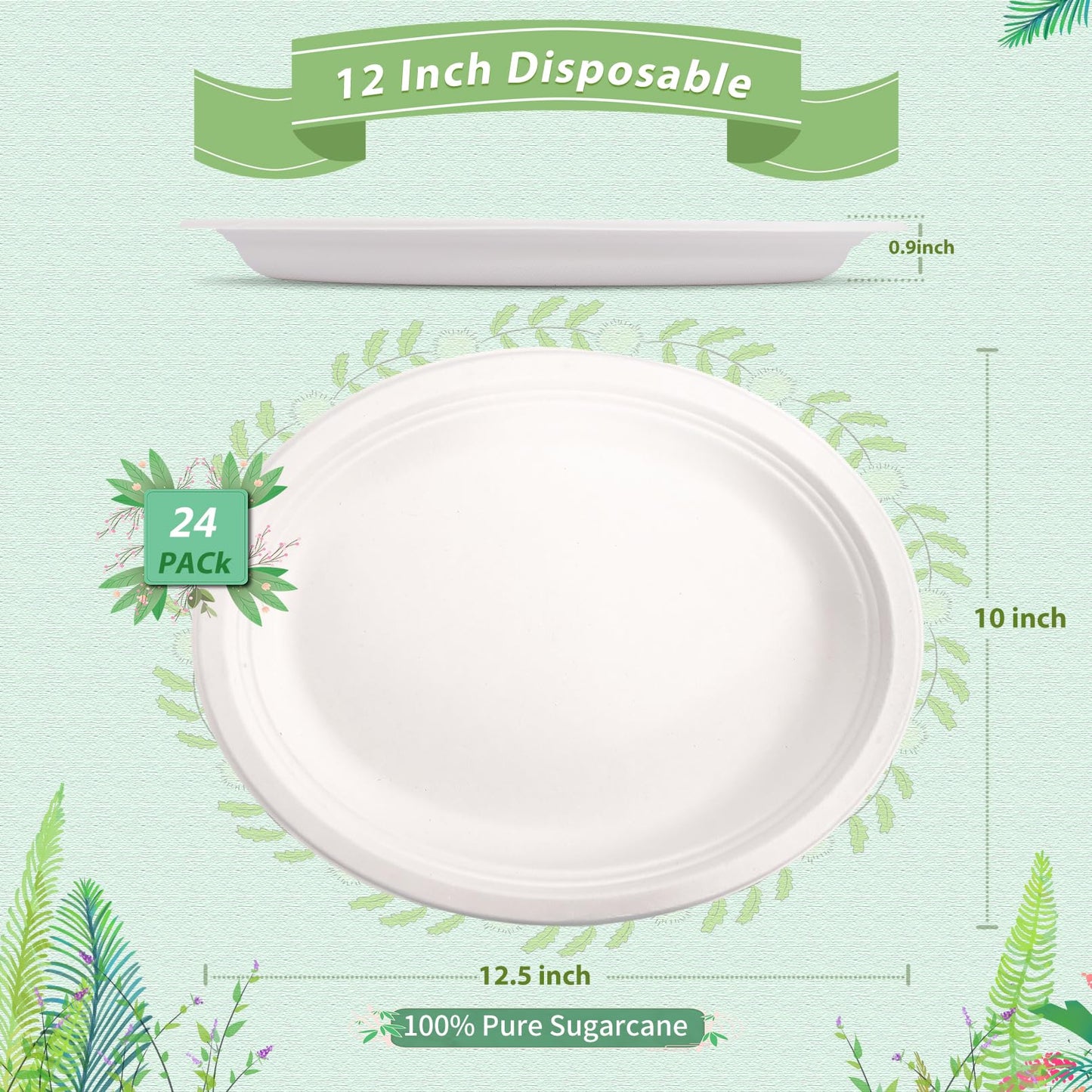 RAIHOMKIT 24 Pack Oval Paper Plates,12.5 Inch Disposable Oval Plates,Heavy Duty Biodegradable Plates Eco-Friendly Plates,White Oval Paper Dinner