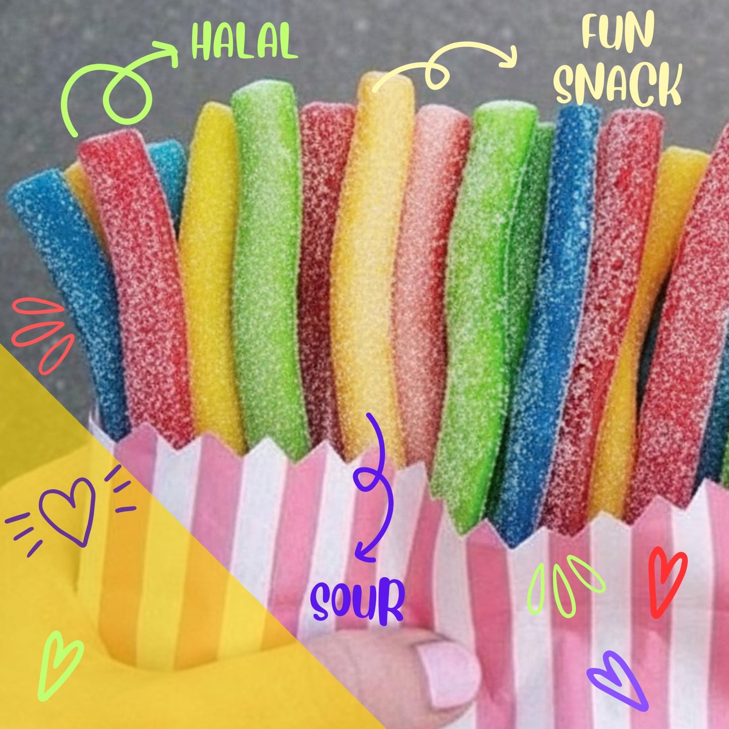 Rainbow Gummy Ropes Candy Mix, Halal Candy Bulk 2 Pound Bag | Assorted Filled Fruit Flavored Ropes | Rainbow Rope Candy Mix for Parties, Candy