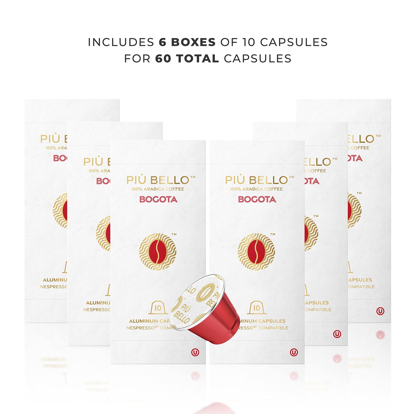 Piu Bello Bogota Espresso Coffee Pods for Nespresso Original Machines - Compatible Capsules Pack - Rich & Balanced Taste - Strong Italian Espresso