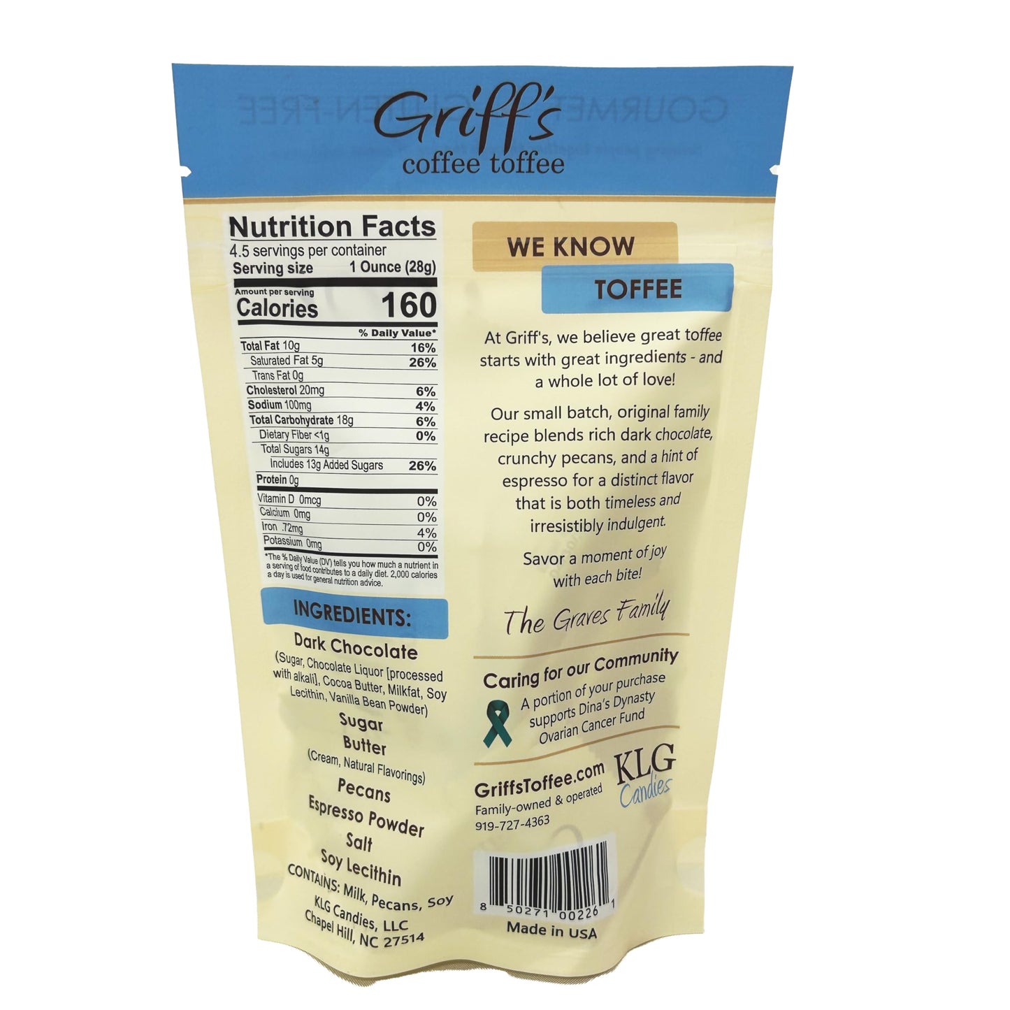 Griff's English Dark Chocolate Toffee, Individual Wrapped Squares, Gluten Free and Family Owned (4.5 Ounce, Coffee Toffee)