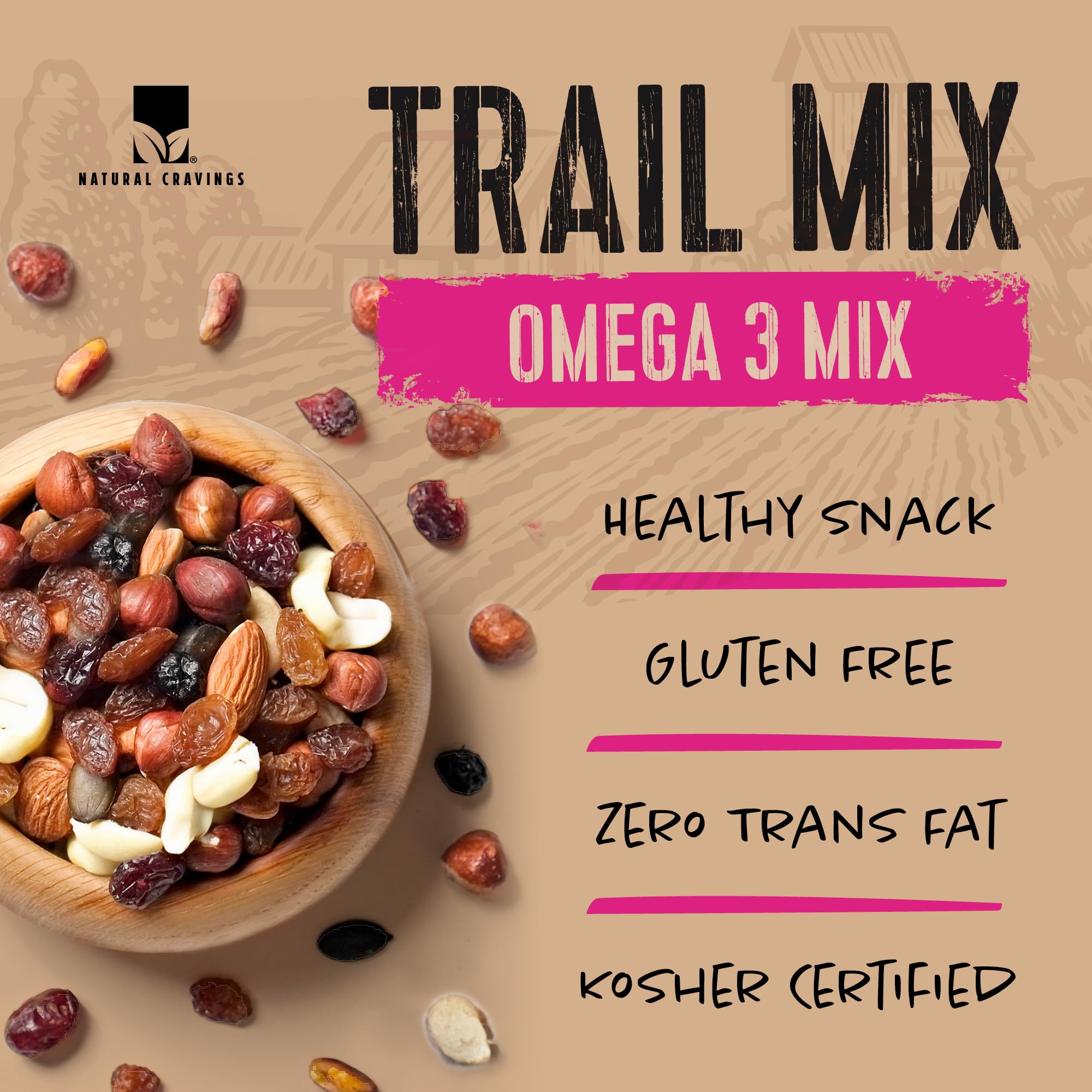 Natural Cravings Trail Mix Snack Packs - Individual 3.5 oz Bags of Trail mix - Omega 3 Dried Fruit Mix & Assorted Nuts Mix with Dry Cranberries