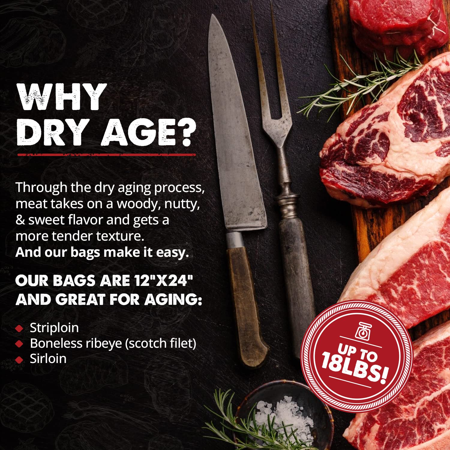 UMAi Dry Aging Bag for Steaks, Pack of 3, Dry Age Bags for Meat, Ribeye & Striploin Steak up to 12-18 lbs, Home Steak Ager Refrigerator Bags, No