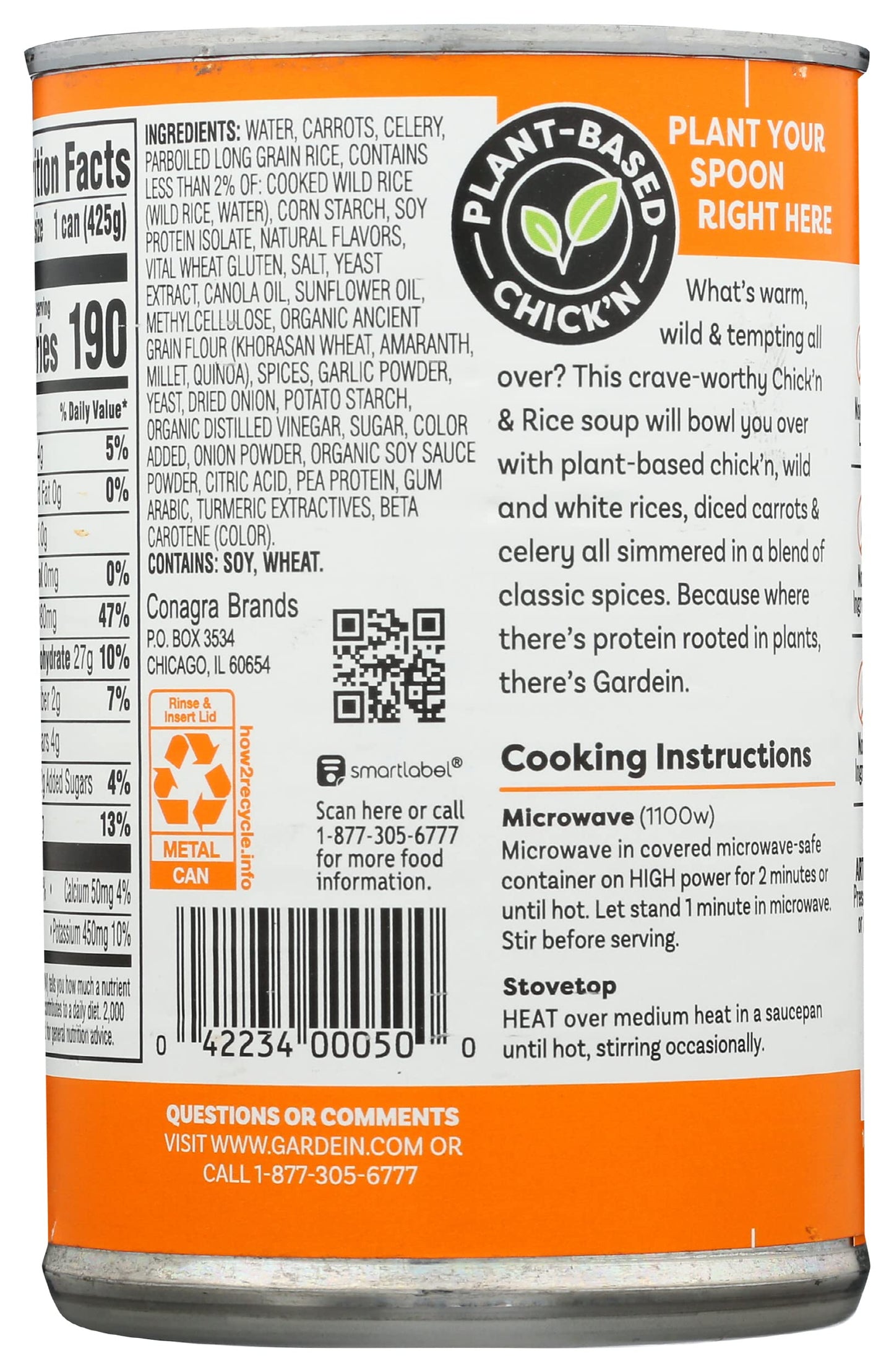 Gardein Plant-Based Chick'n & Rice Soup, Vegan, 15 oz.