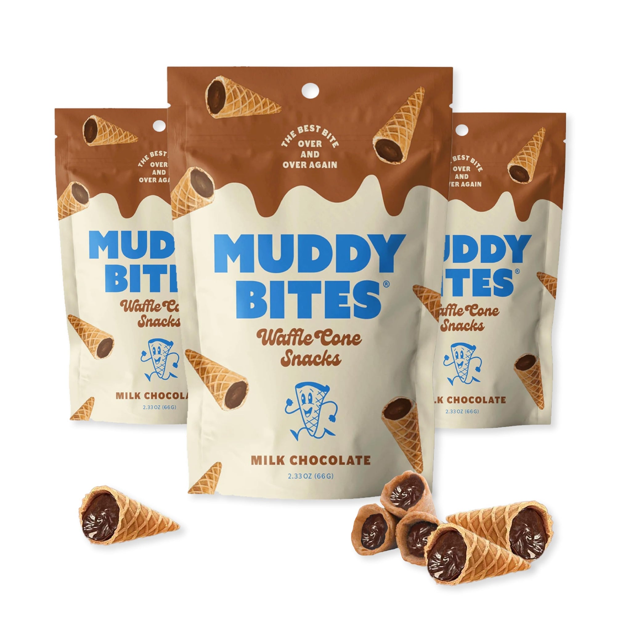 P&V Milk Chocolate Waffle Cone Snacks - 2.33oz Pouch (Pack of 3) | Crunchy Waffle Cone Bites Coated in Smooth Milk Chocolate | Perfect Snack