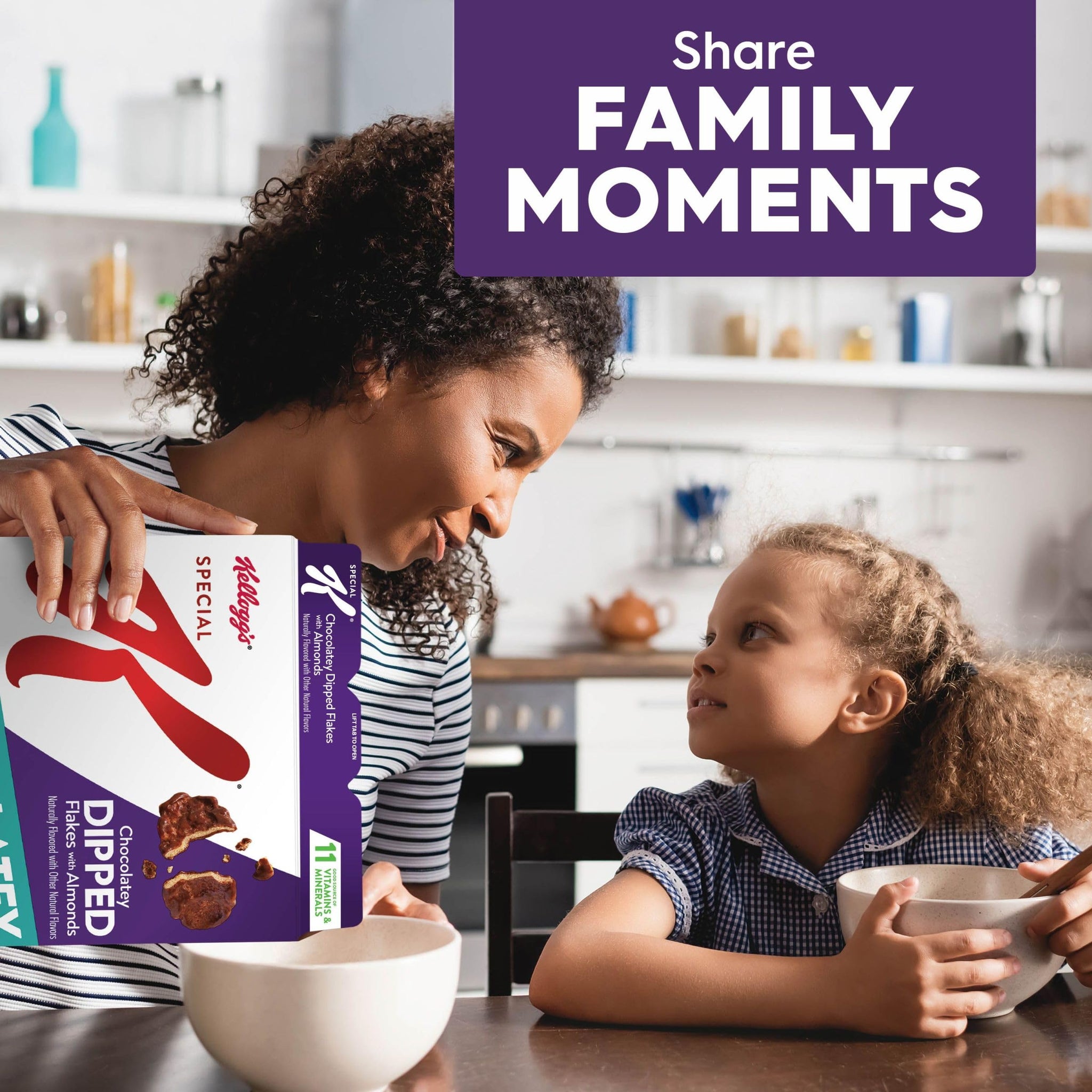 Special K Cold Breakfast Cereal, 11 Vitamins and Minerals, Family Size, Chocolatey Dipped Flakes with Almonds, 19.2oz Box (1 Box)