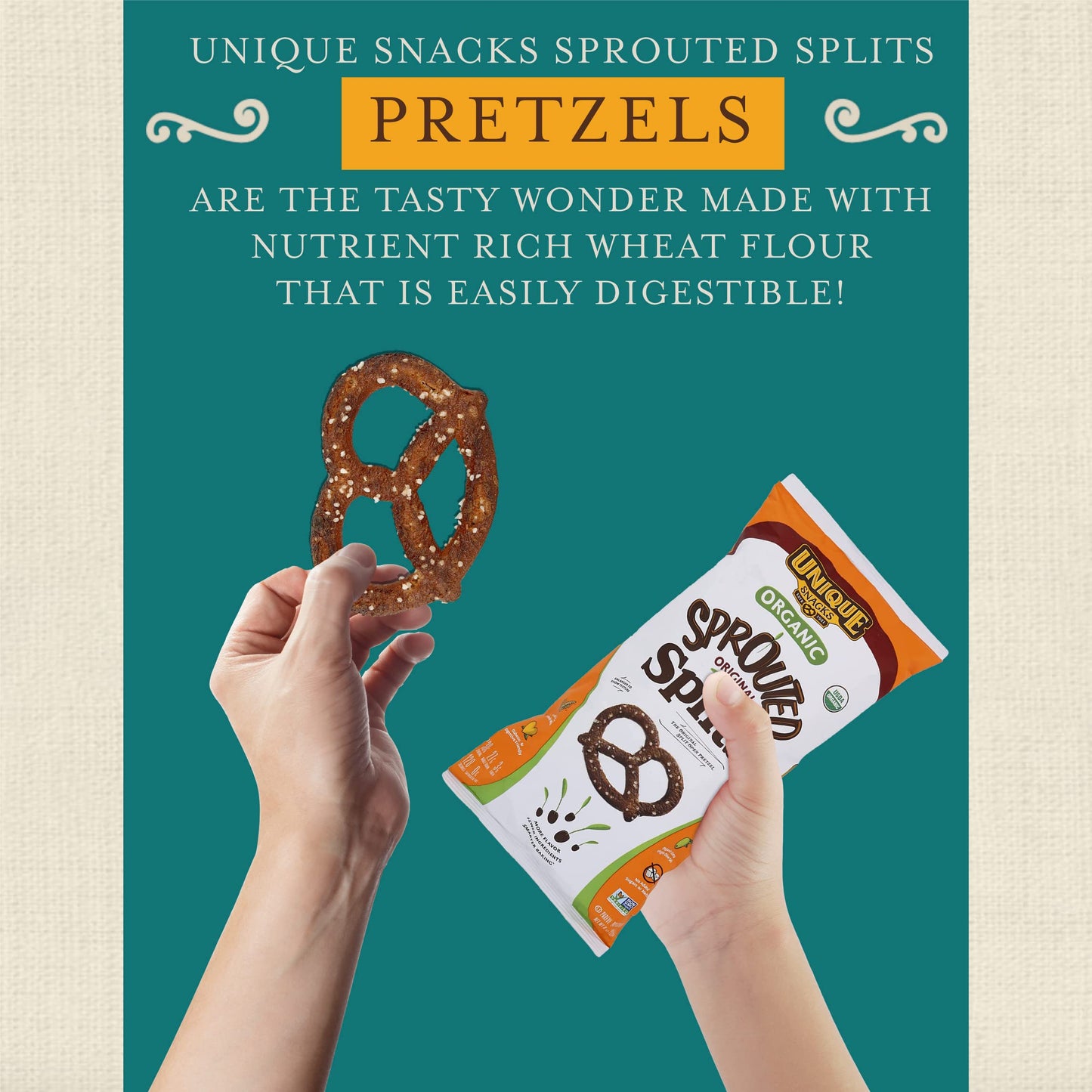 Unique Snacks Sprouted Splits Pretzels, Sprouted Pretzels, Delicious Homestyle Baked Snack Bag, OU Kosher, and Non-GMO Food, No Artificial Flavor, 8