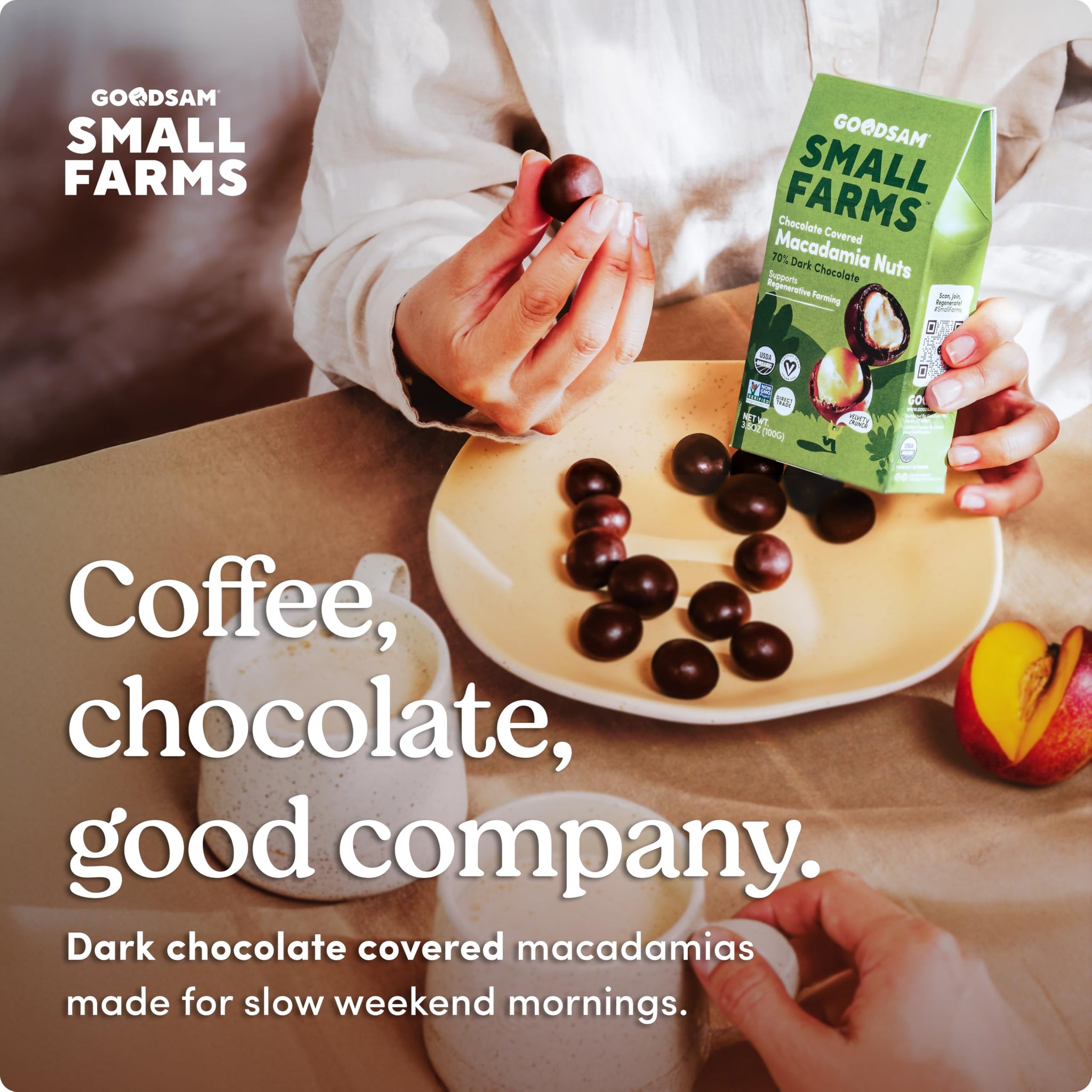 GoodSAM Organic Chocolate Covered Macadamia (Pack of 2) - No Sugar Added, Non GMO, Vegan, Regenerative Farming, Direct Trade