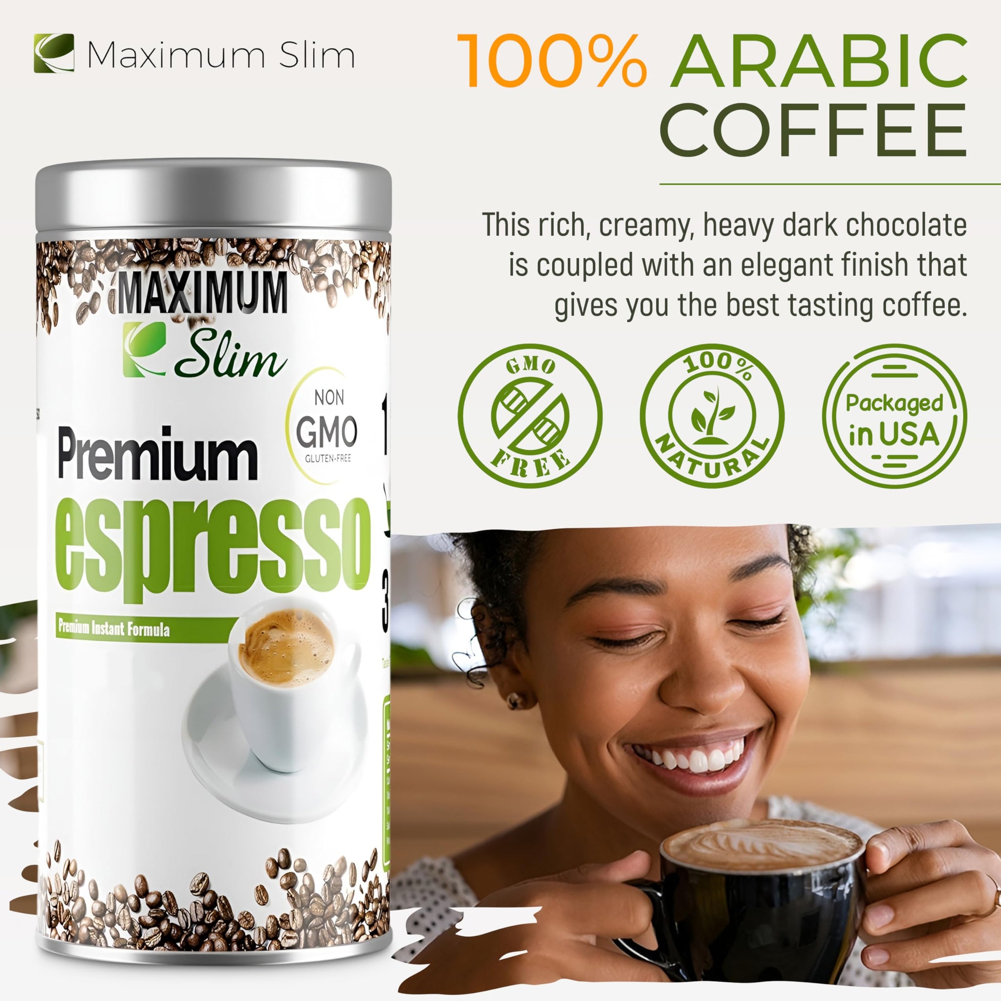 Maximum Slim Premio Instant Espresso Powder - Bold & Rich Flavor 100% Arabica Beans - Non-GMO, Gluten-Free - Premium Medium Roast Coffee 14.1 oz