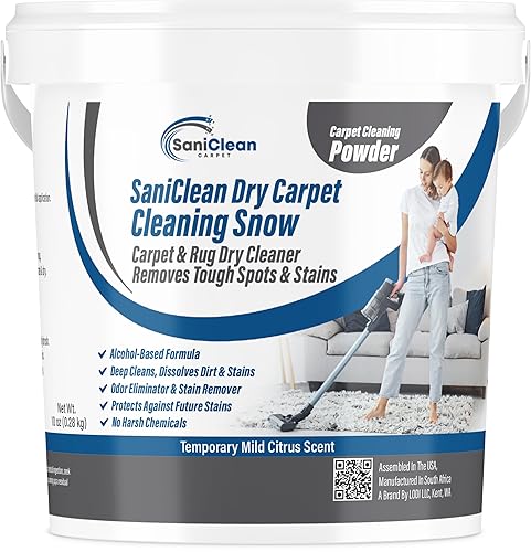 SaniClean Dry Carpet & Rug Cleaning Powder - Deep Cleans, Spill Cleanup, Spot & Stain Remover, Pet Mess | Brush In, Vacuum Out | For Large Areas Or