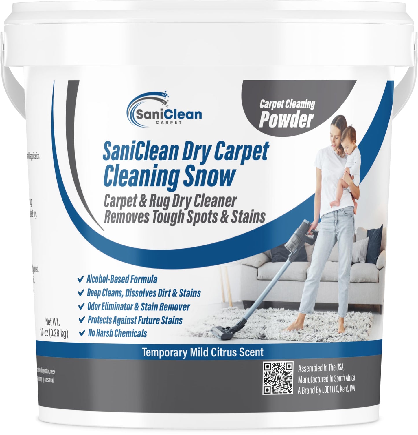 SaniClean Dry Carpet & Rug Cleaning Powder - Deep Cleans, Spill Cleanup, Spot & Stain Remover, Pet Mess | Brush In, Vacuum Out | For Large Areas Or