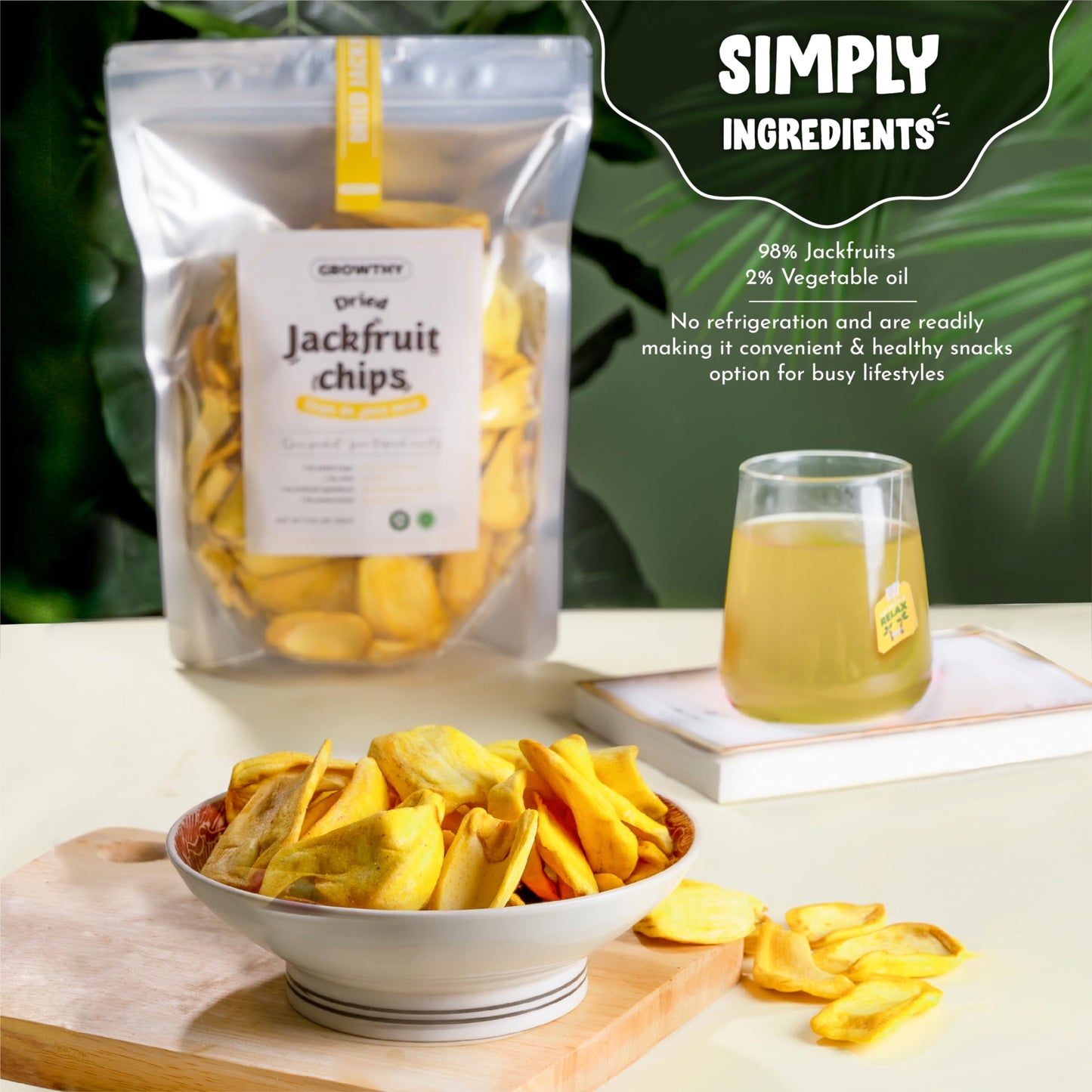 Growthy Dried Jackfruit Chips 250Grams, No Sugar Added, No Preservatives, No Cholesterol, Crunchy Jackfruit Snack, Healthy jackfruit Chips For Kids