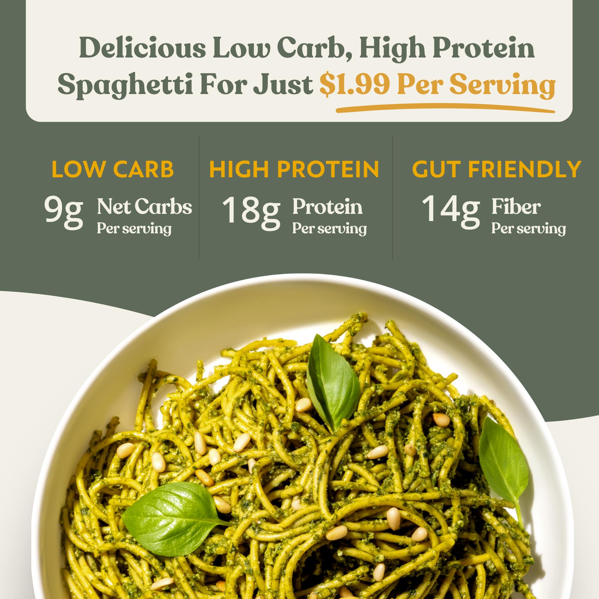 Chef’s Kiss Low Carb Spaghetti | 9g Net Carbs, 18g Protein | Keto, Low Glycemic Pasta made from Lupins | High Protein, Fiber Rich, Plant-Based | Keto