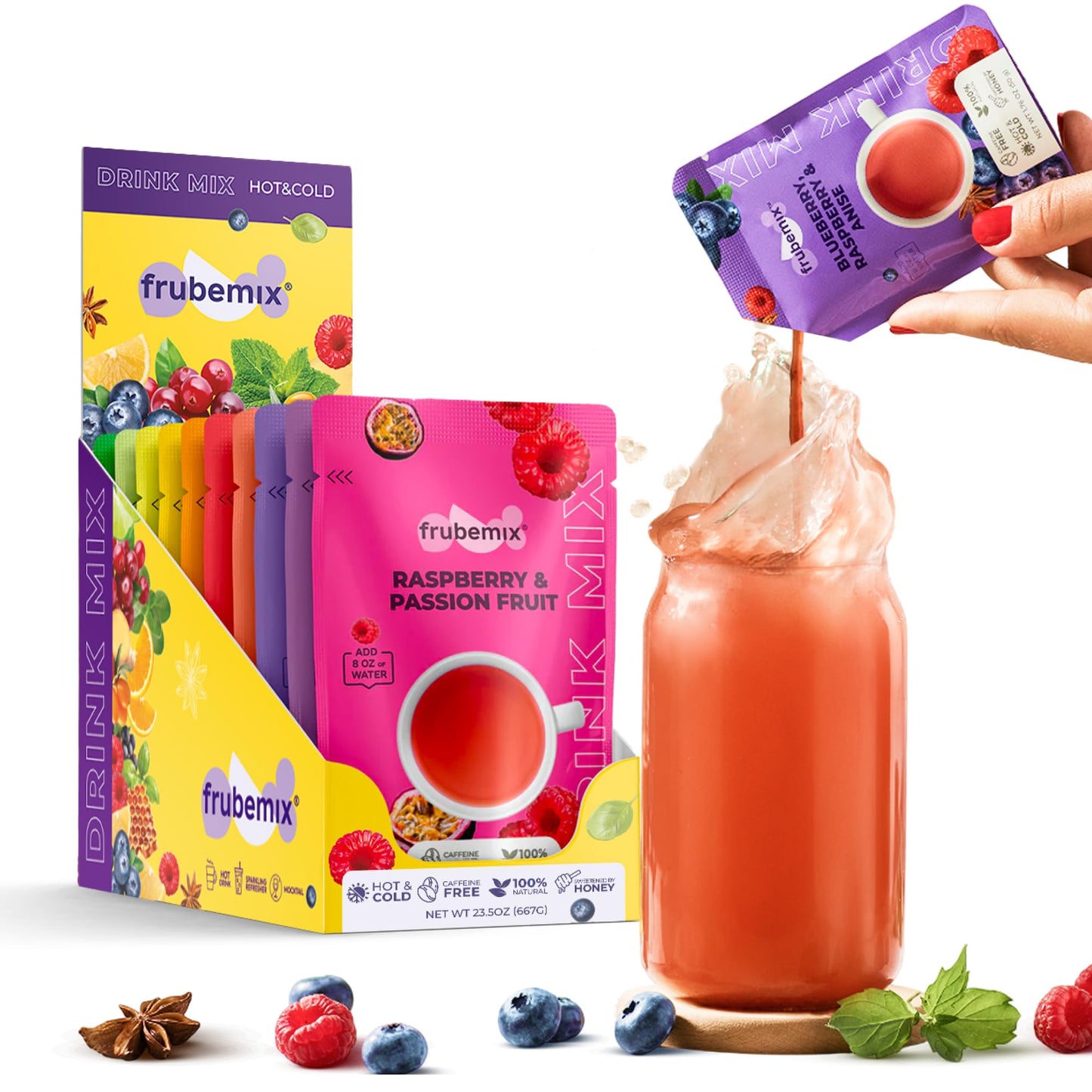 Frubemix Fruit & Berry Blend - Honey-Sweetened, Purée-Based Drink Mix for Sparkling Refreshers, Cocktails & Mocktails | Enjoy Hot or Iced | No
