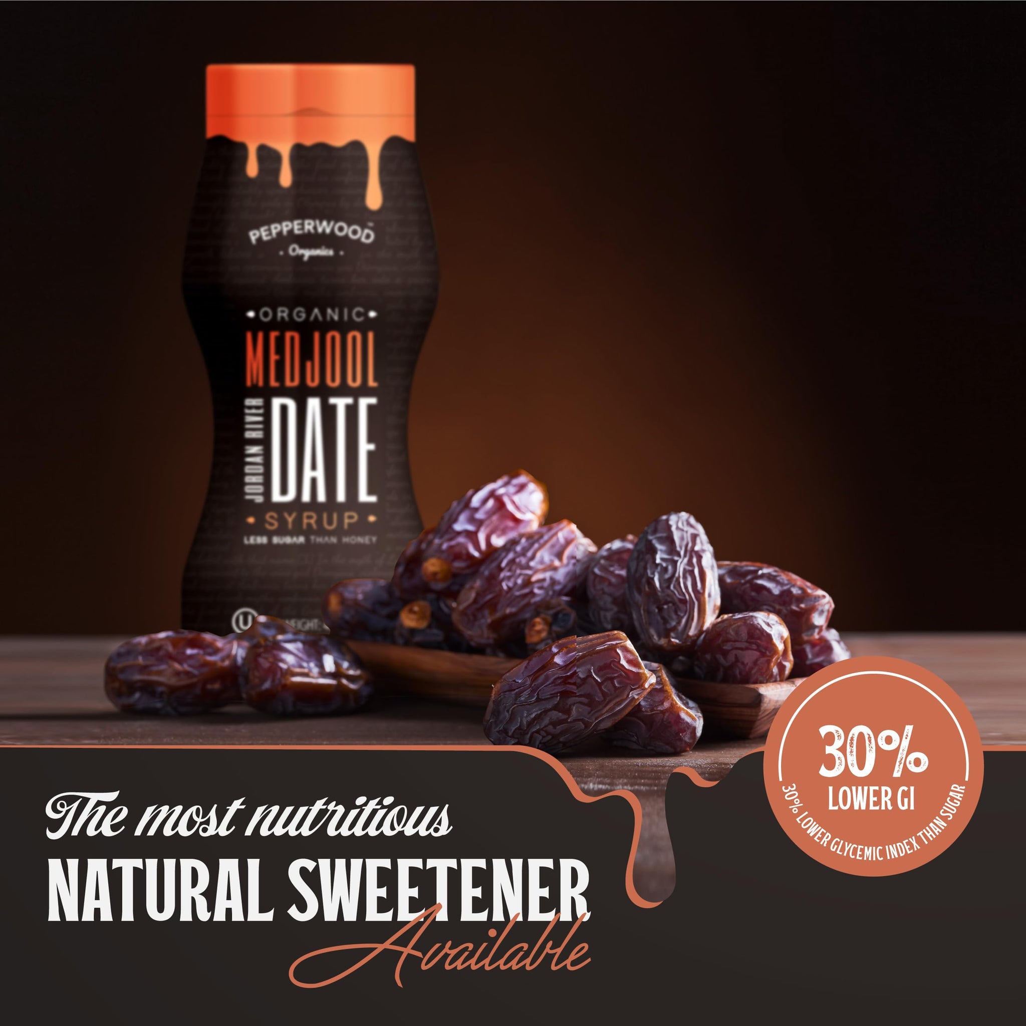 Organic Medjool Date Syrup 14 Ounce (400g) - 100% Pure Jordan River Medjool Dates - Kosher by Pepperwood Organics