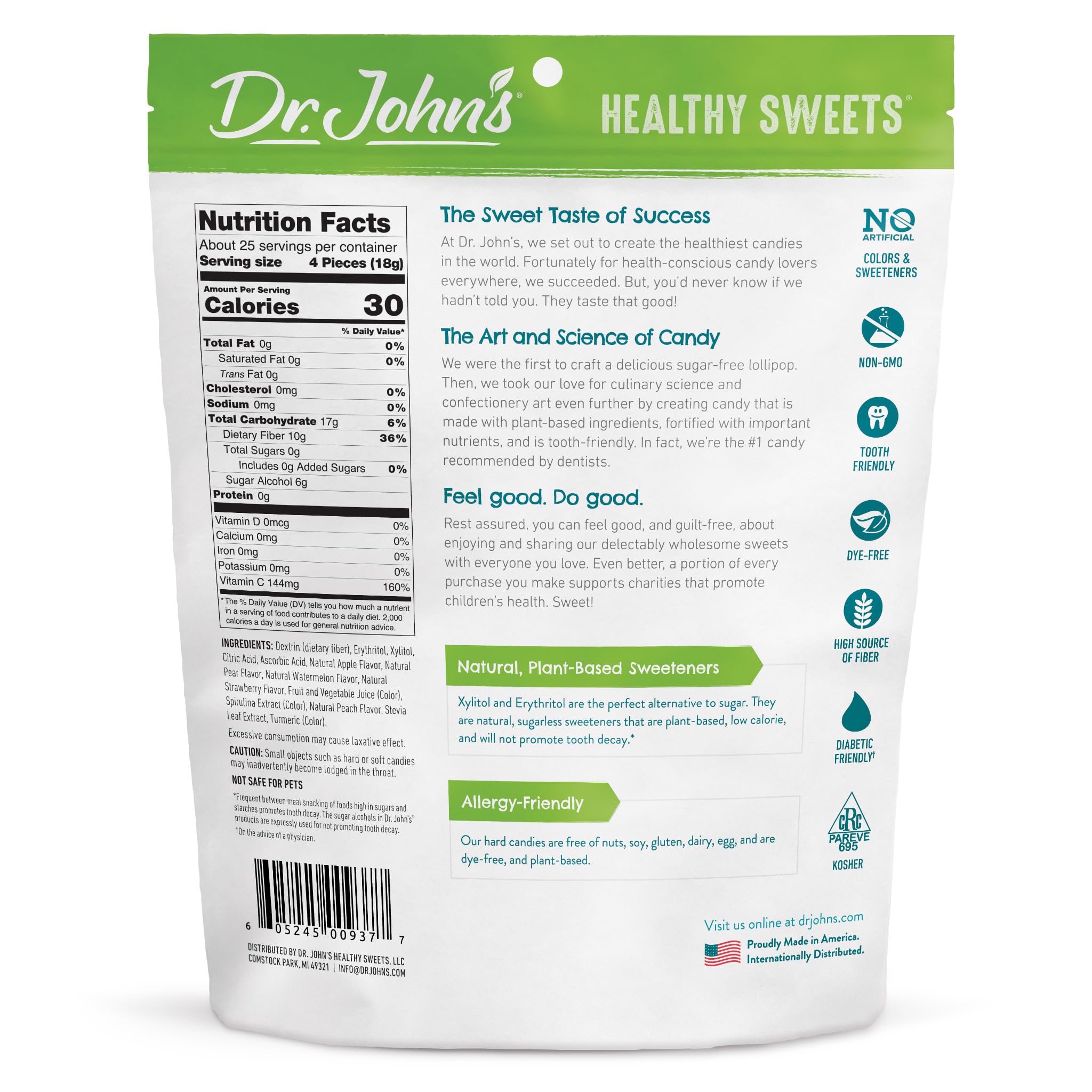 Dr. John’s Sugar Free Candy, Healthy Hard Candy with Zero Sugar, Low Calorie Snacks, Keto Friendly, Vegan, Gluten Free, Fresh Fruit Flavors, 100