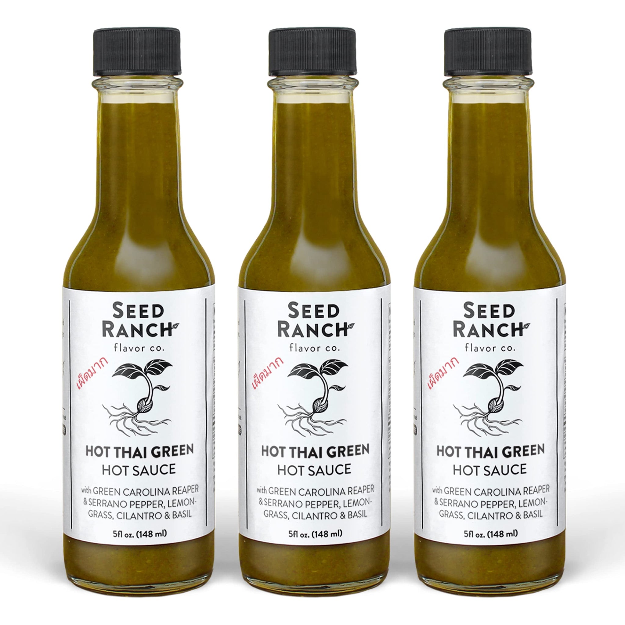 Seed Ranch Hot Thai Sauce, 3 Pack - Spicy Heat - Featured on Hot Ones - Green Carolina Reaper Pepper, Organic Gourmet Hot Sauce - Vegan, Non-GMO