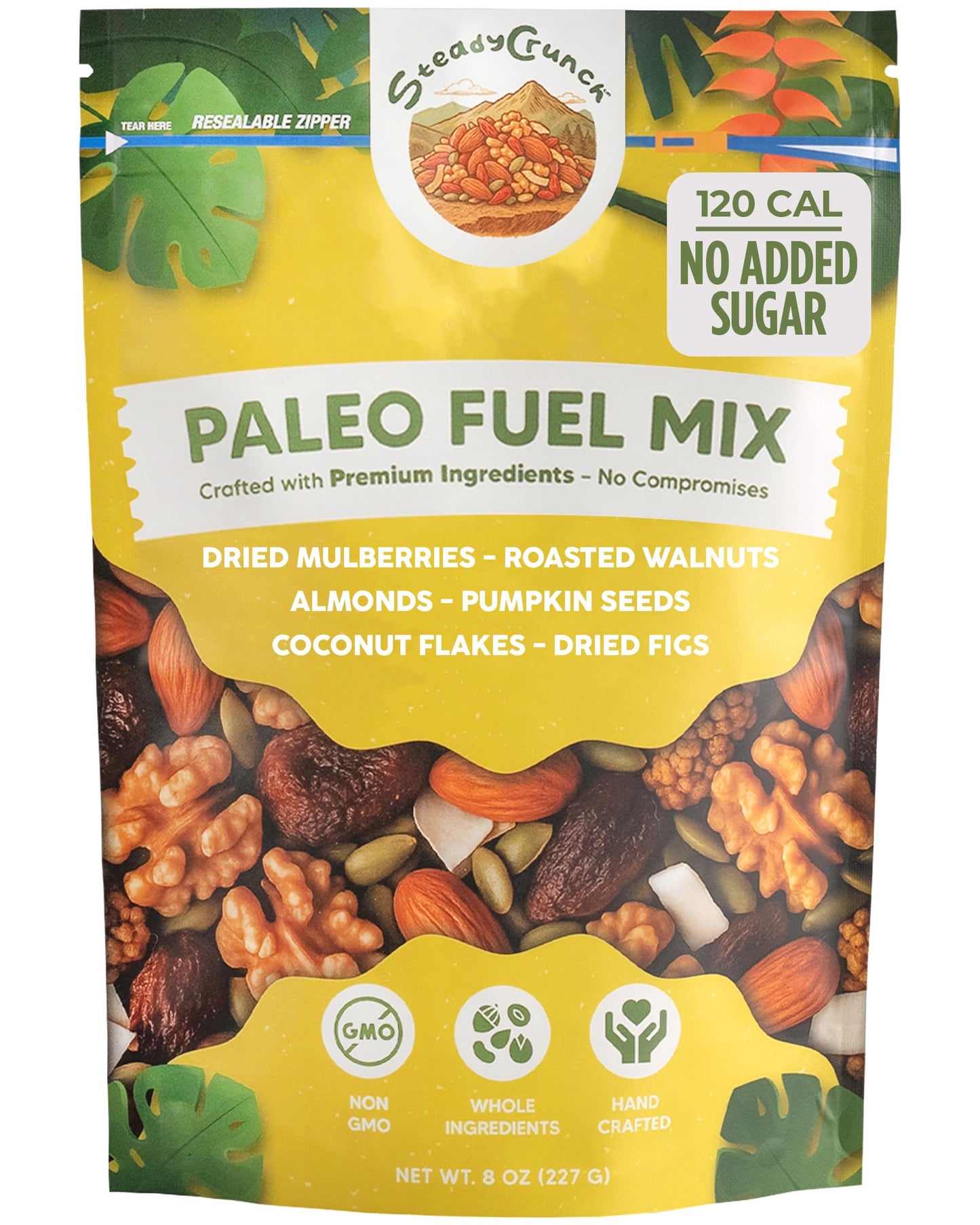 SteadyCrunch Paleo Fuel Trail Mix - Non-GMO & Gluten Free Healthy Snacks - Vegan Mixed Nuts and Dried Fruit Snack Packs - Walnuts, Almonds & Fig