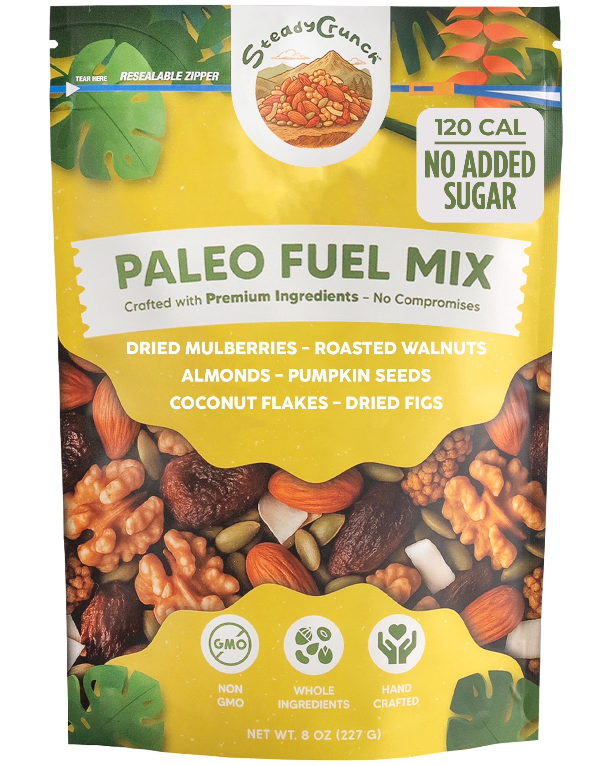 SteadyCrunch Paleo Fuel Trail Mix - Non-GMO & Gluten Free Healthy Snacks - Vegan Mixed Nuts and Dried Fruit Snack Packs - Walnuts, Almonds & Fig