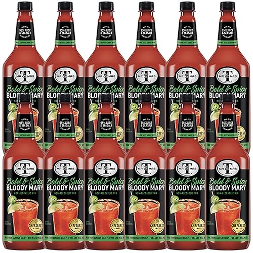 Mr & Mrs T Bold & Spicy Bloody Mary Mix, 1L Bottle, - Premium Cocktail Mixer for Spicy Bloody Marys, Ready to Use