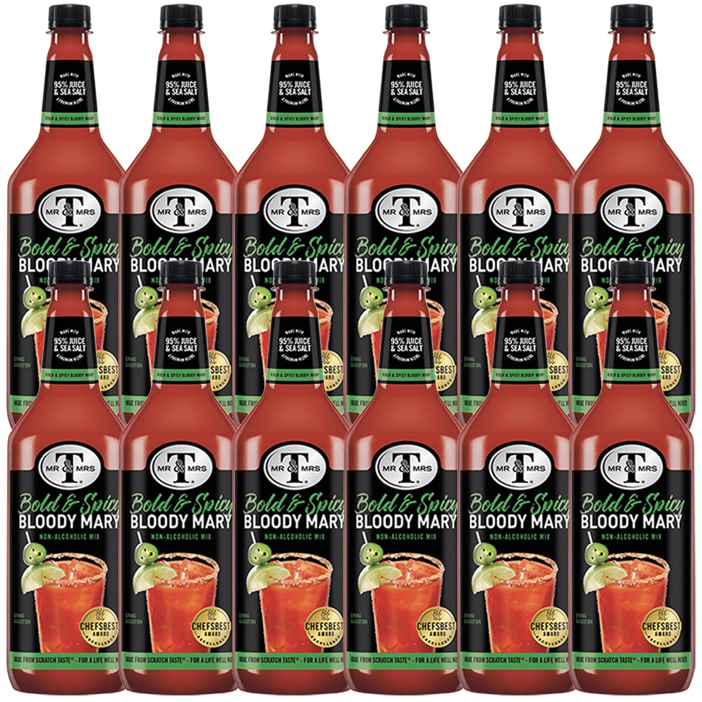 Mr & Mrs T Bold & Spicy Bloody Mary Mix, 1L Bottle, - Premium Cocktail Mixer for Spicy Bloody Marys, Ready to Use