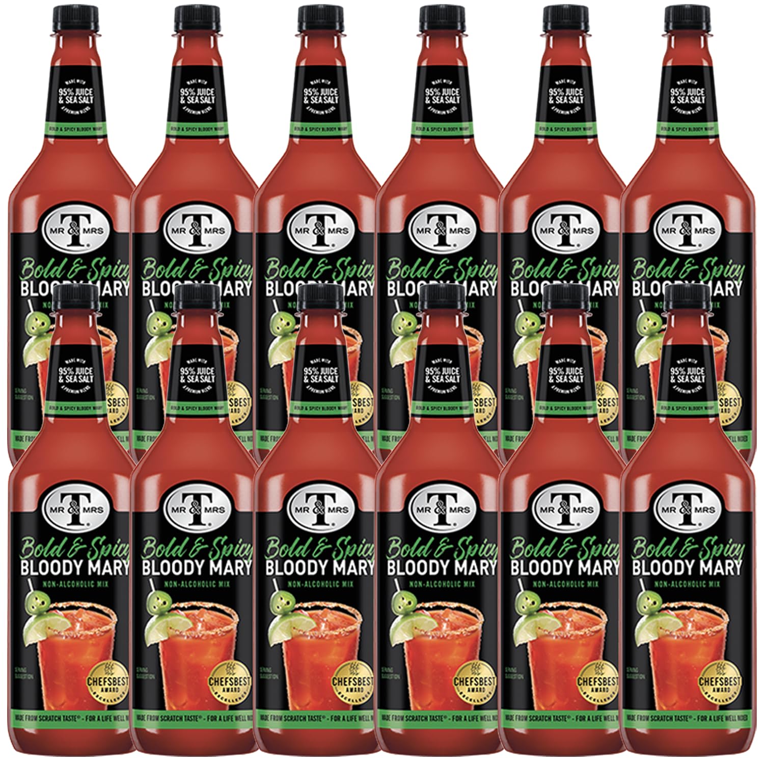Mr & Mrs T Bold & Spicy Bloody Mary Mix, 1L Bottle, - Premium Cocktail Mixer for Spicy Bloody Marys, Ready to Use