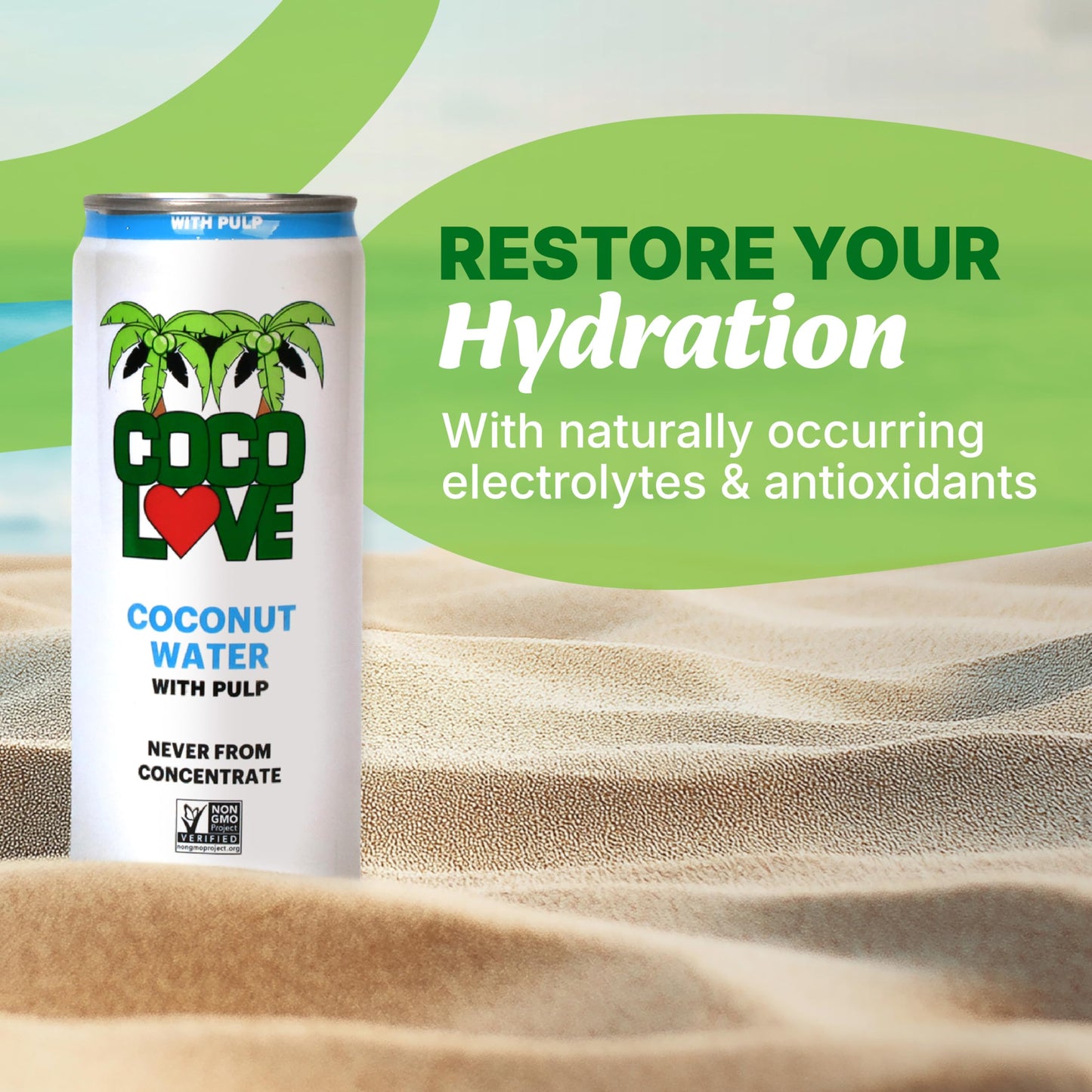 Coco Love 100% Coconut Water with Pulp | 16.9 Fl Oz - 500 ml (12 Pack)