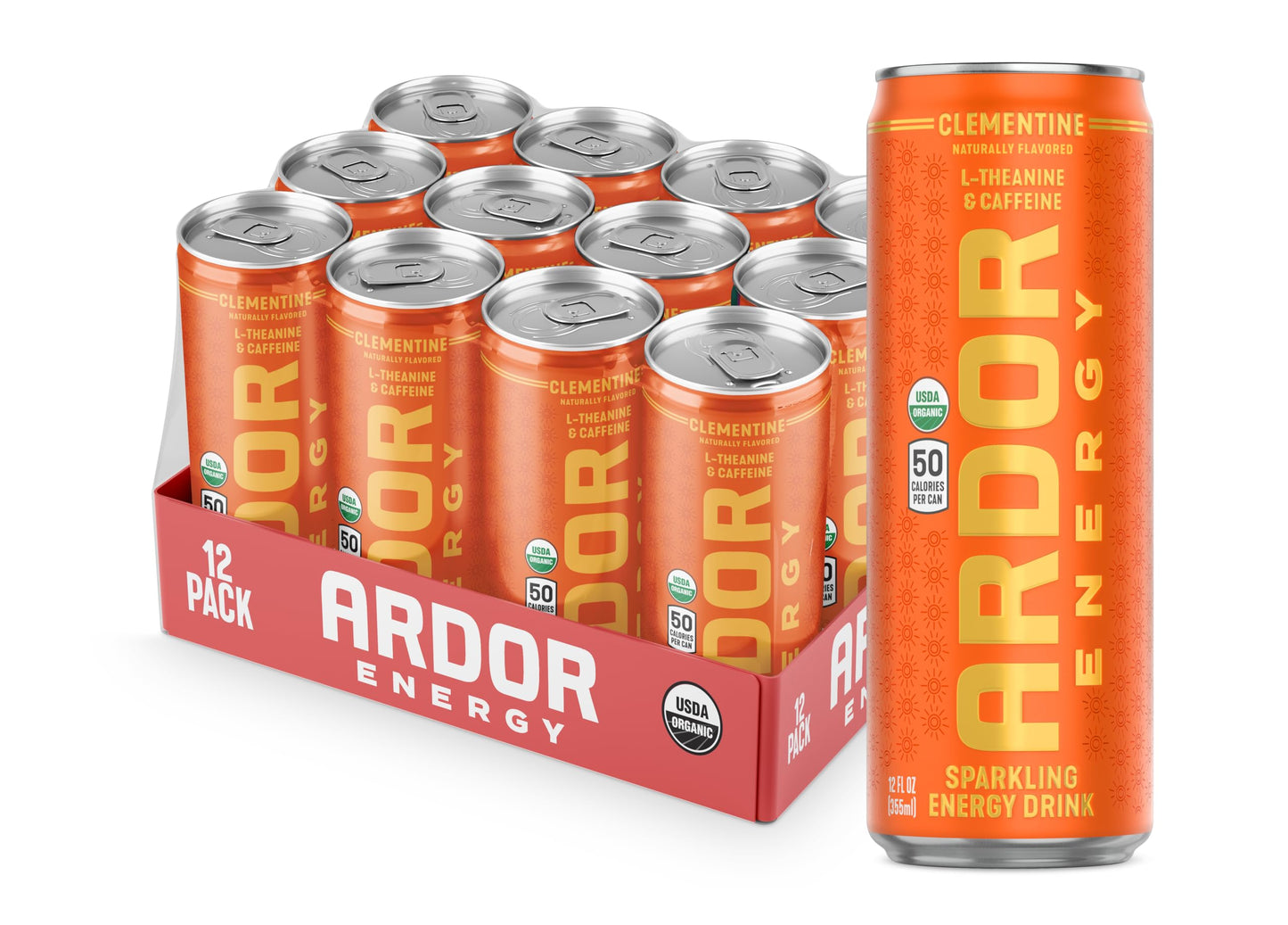 ARDOR ENERGY Natural Sparkling Energy Drink with 100mg Natural Caffeine & 200mg L-Theanine from Organic Green Tea for Smooth Energy & Focus | Healthy