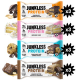 JUNKLESS Protein Bars Variety Pack | Chocolate Peanut Butter, PB Chocolate Brownie, Birthday Cake & Choc Chip Cookie Dough | 15g Protein, No Added