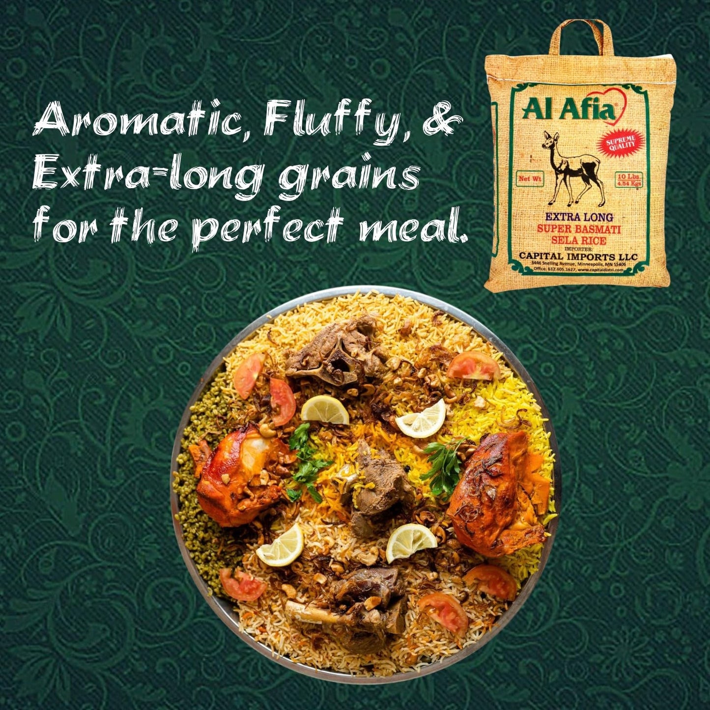 Al Afia Basmati Sela Rice Supreme Quality Extra Long Super Basmati Sela Rice, 10 lb (4.54 kg), Non GMO, Extra Long Basmati Rice, Vegan, Gluten Free, BPA Free, Zip Lock Bag, Dried Grains, Fresh White Rice