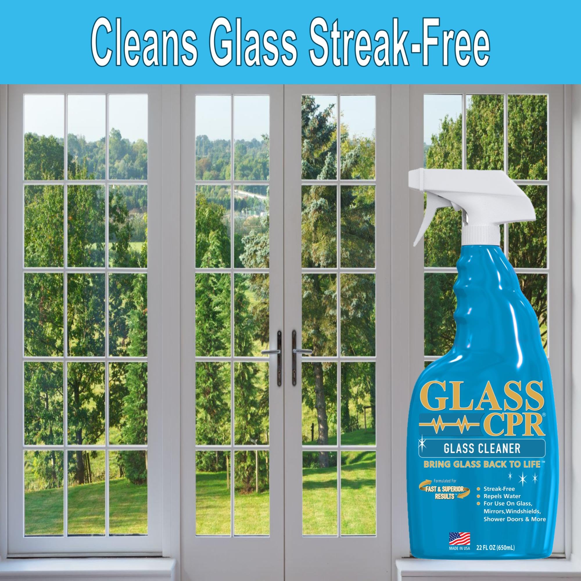 Glass CPR 2-in-1 Glass Cleaner & Water Repellent (22oz) | Deep Cleaning for Glass, Mirrors, Windows, Windshields, Shower Doors