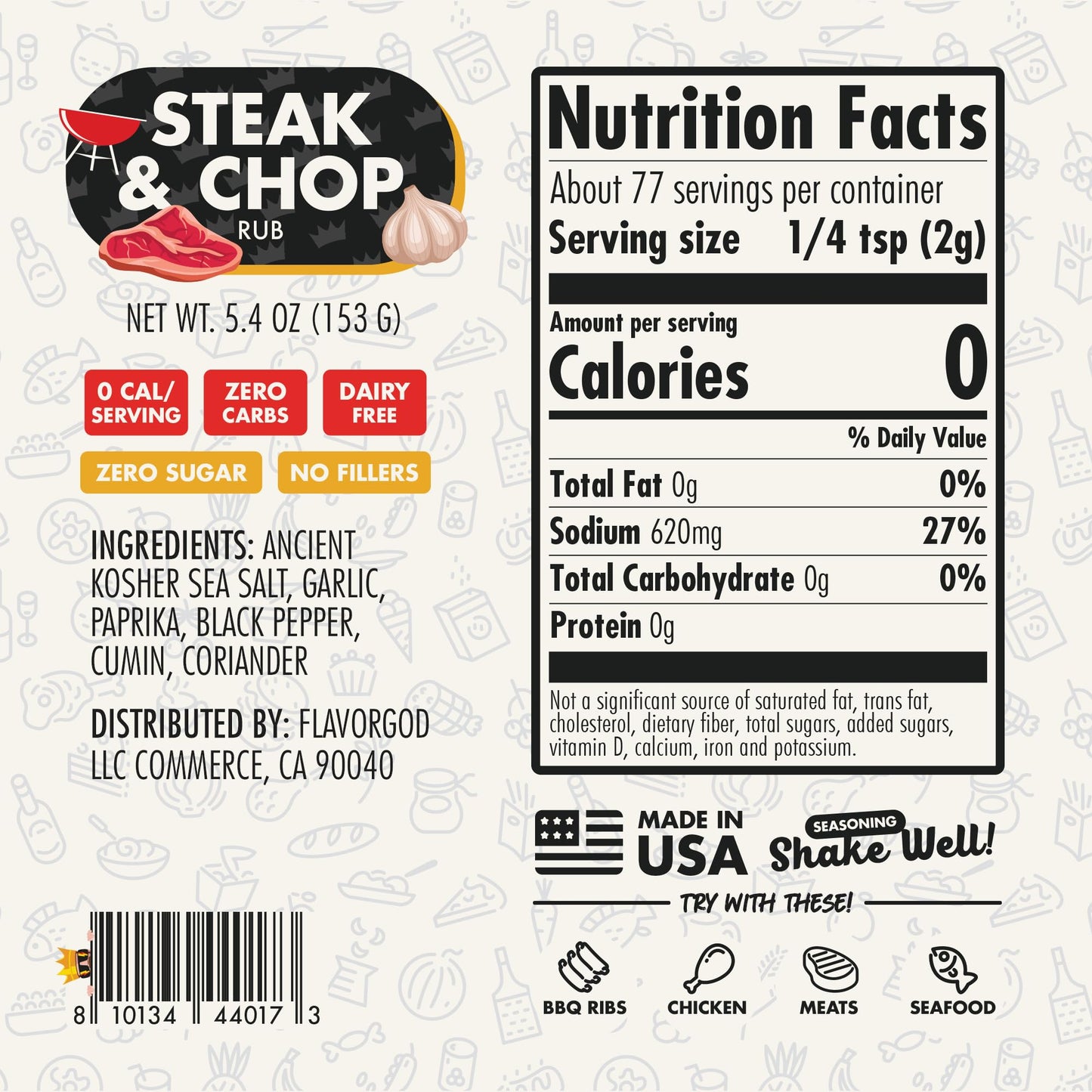 Steak & Chop Rub Seasoning Mix by Flavor God - Premium All Natural & Healthy Spice Blend for Beef, Pork & Vegetables - Kosher, Zero Carbs