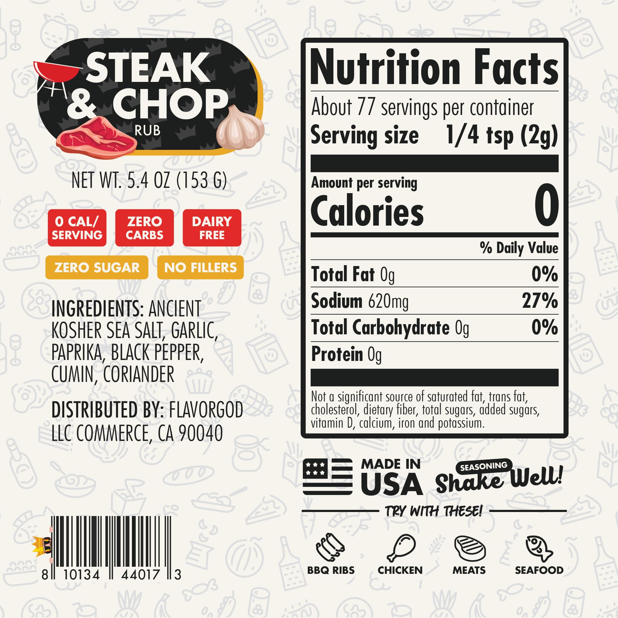 Steak & Chop Rub Seasoning Mix by Flavor God - Premium All Natural & Healthy Spice Blend for Beef, Pork & Vegetables - Kosher, Zero Carbs