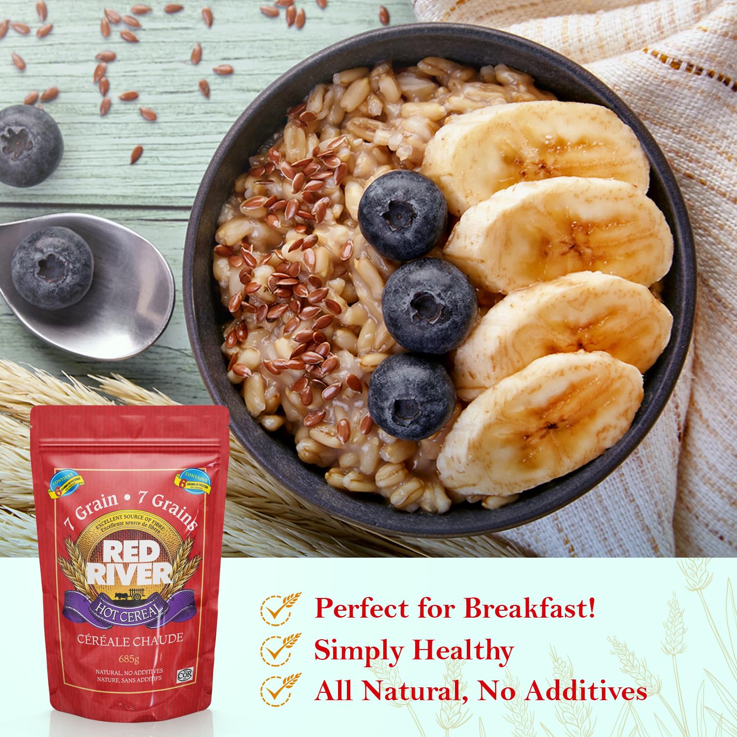 Red River Cereal 7 Grain Hot Cereal, Multigrain, High Fiber, 685g 1-Pack