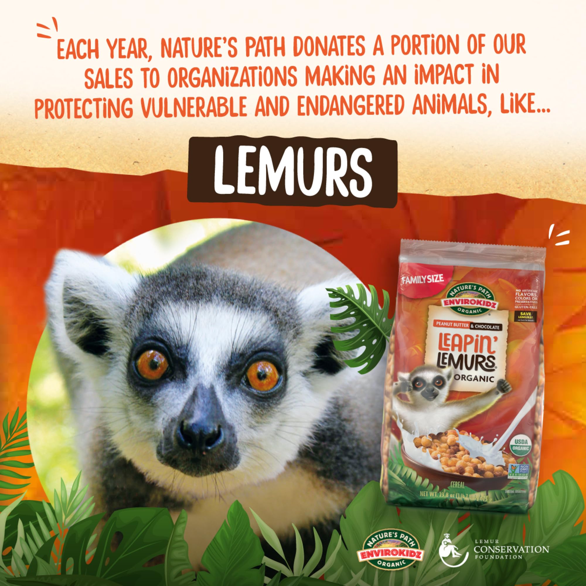 EnviroKidz Organic Leapin' Lemurs Cereal, 10 oz (Pack of 1), Peanut Butter & Chocolate, Gluten Free, Fair Trade, by Nature's Path